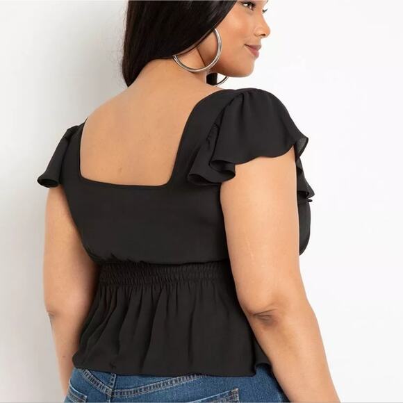 NEW Eloquii size 20 square neck peplum cap sleeve black blouse - Picture 3 of 3